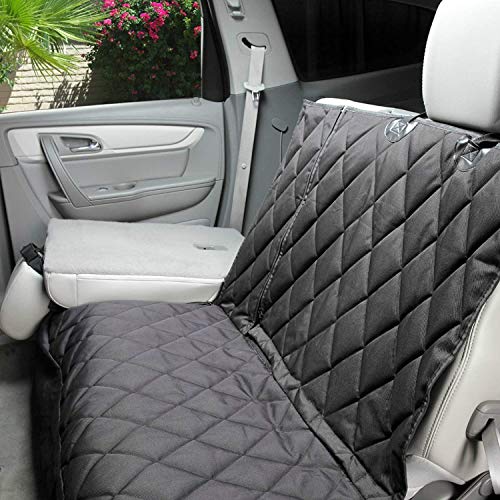 4Knines Dog Seat Cover with Hammock for Fold Down Rear Bench Seat 60/40 Split and Middle Seat Belt Capable - Heavy Duty - Black Regular - for Cars, SUVs, and Small Trucks - USA Based Company