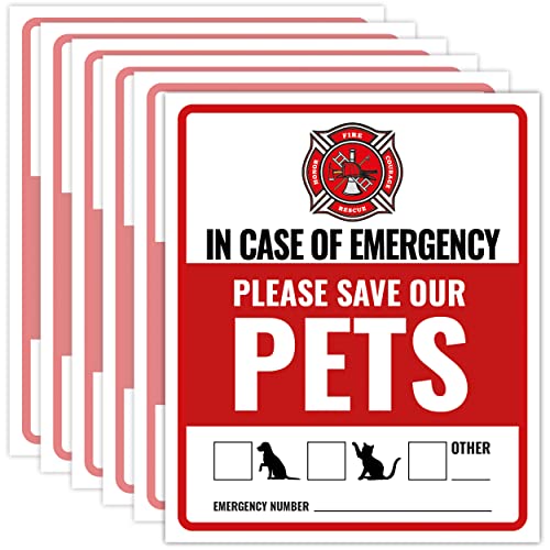 6 x Pet Alert Stickers for House (4x5 inch) - Self-Adhesive Rescue our Pets window sticker - UV resistant, waterproof, Anti Scratch Pet Inside Fire Sticker - Rescue our pets decal