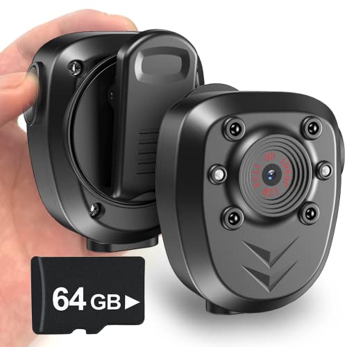 64GB Body Camera Police Civilians Patrol Portable Body Mounted Camcorder 1080P Night Vision 6 Hours Battery Life Recording Wearable Video Recorder for Law Enforcement Indoor Outdoor Security