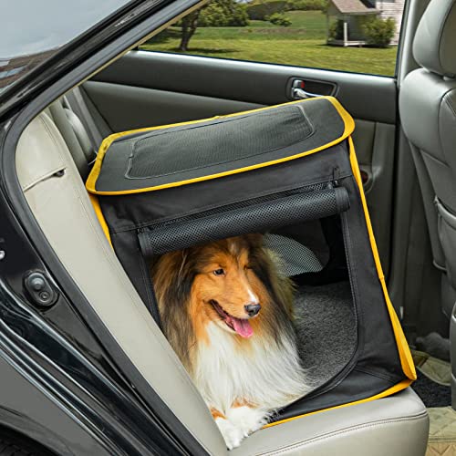 A4Pet 26 Inch Dog Crate for Car, Collapsible Dog Travel Crate for Medium Dog, Soft-Sided Pet Crate with Pad for Car Travel - Portable and Easy to Set Up