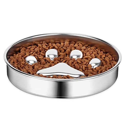 AIPERRO Slow Feeder Dog Bowls 304 Stainless Steel, 2 Cups Metal Dog Food Bowls, Dog Water Bowl for Small & Medium Sized Dogs, Fun Bloat Stop Pet Bowl for Fast Eaters