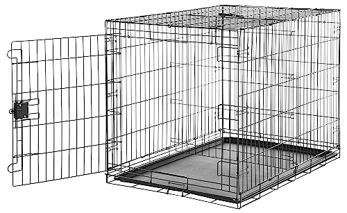 Amazon Basics Foldable Metal Wire Dog Crate with Tray, Single Door, 42 Inches, Black