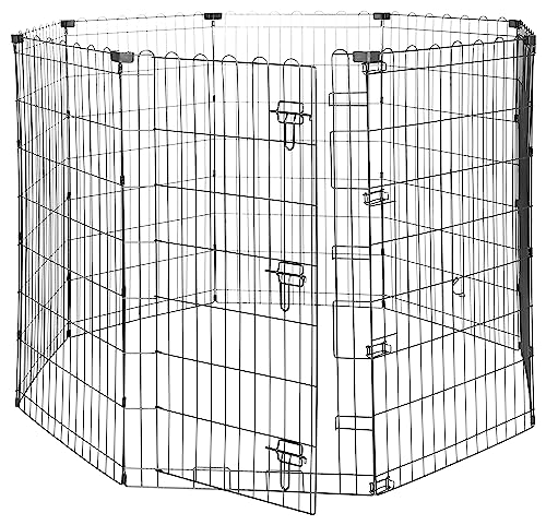 Amazon Basics Foldable Octagonal Metal Exercise Pet Play Pen for Dogs, Fence Pen, Single Door, Black, 60 x 60 x 42 Inches