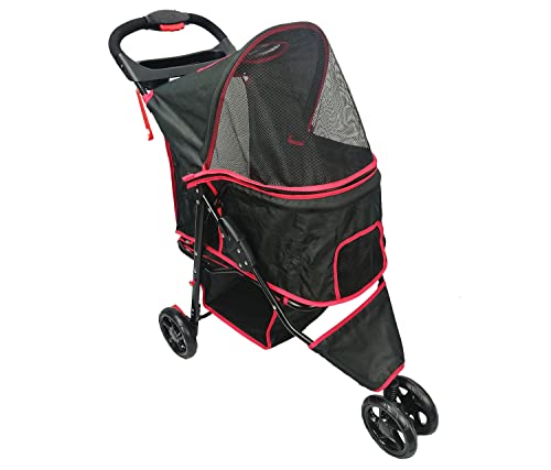 AmorosO Pet Convenient Stroller | Pet Stroller Cat/Dog Easy to Walk & Carry | Folding Travel Carrier | Black Pet Carrier