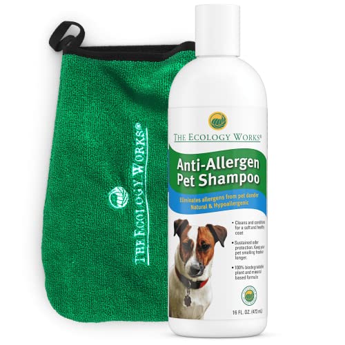 Anti-Allergen Pet Shampoo - Best Dog & Cat Dander Allergy Remover for Reducing Fleas, Ticks, & Allergies, Gentle Hypoallergenic Formula for Dry Sensitive Skin & Allergy Relief by The Ecology Works