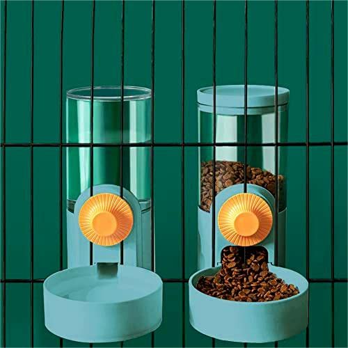 Aquarius CiCi Dog Cage Automatic Feeder Set, Food & Water Dispenser Hanging Bowls for Cage Crate Kennel (Green)