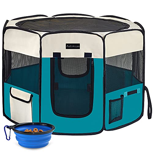 Autokcan Portable Pet Playpen, Dog Playpen Waterproof Foldable Indoor/Outdoor Travel Use Dog Kennel Pet Tent Pet Exercise Pen 4 Sizes for Small Dog/Cat/Puppy/Rabbit(29X29X16in with Free Bonus)