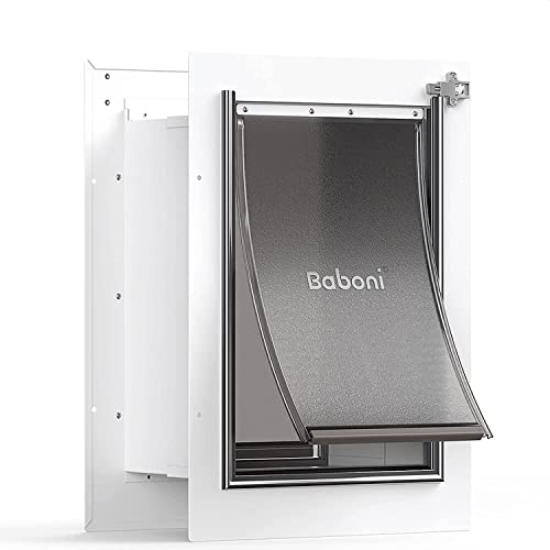 Baboni Pet Door for Wall, Steel Frame and Telescoping Tunnel, Aluminum Lock, Double Flap Dog Door and Cat Door, Strong and Durable (Pets Up to 40 Lb) -Medium