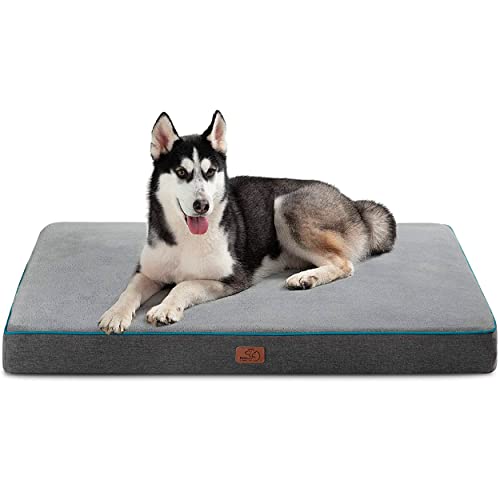 Bedsure Memory Foam Dog Bed for Large Dogs - Orthopedic Waterproof Dog Bed for Crate with Removable Washable Cover and Nonskid Bottom - Plush Flannel Fleece Top Pet Bed, Grey