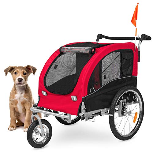 Best Choice Products 2-in-1 Dog Bike Trailer, Pet Stroller Bicycle Carrier w/Hitch, Suspension, Visibility Flag and Reflectors, 66lb Weight Capacity