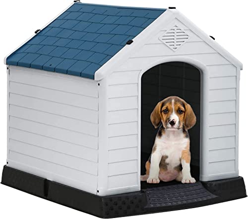 BestPet 28Inch Large Dog House Insulated Kennel Durable Plastic Dog House for Small Medium Large Dogs Indoor Outdoor Weather & Water Resistant Pet Crate with Air Vents and Elevated Floor,Blue