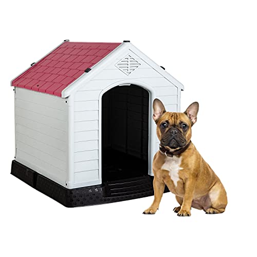 BestPet 28Inch Large Dog House Insulated Kennel Durable Plastic Dog House for Small Medium Large Dogs Indoor Outdoor Weather & Water Resistant Pet Crate with Air Vents and Elevated Floor,Red