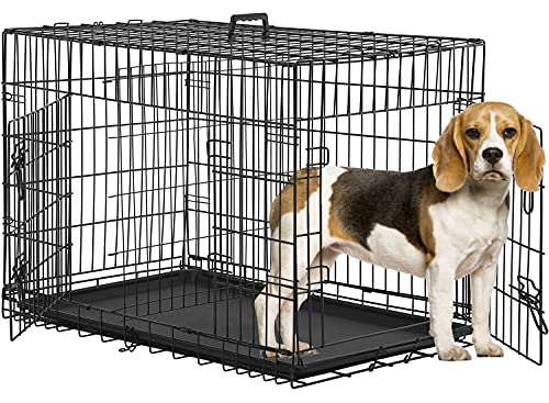 BestPet 36 Inch Dog Crates for Large Dogs Folding Mental Wire Crates Dog Kennels Outdoor and Indoor Pet Dog Cage Crate with Double-Door,Divider Panel, Removable Tray and Handle
