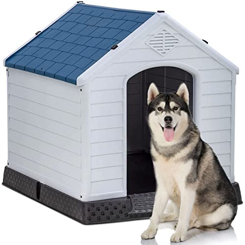 BestPet 39Inch Large Dog House Insulated Kennel Durable Plastic Dog House for Small Medium Large Dogs Indoor Outdoor Weather & Water Resistant Pet Crate with Air Vents and Elevated Floor,Blue