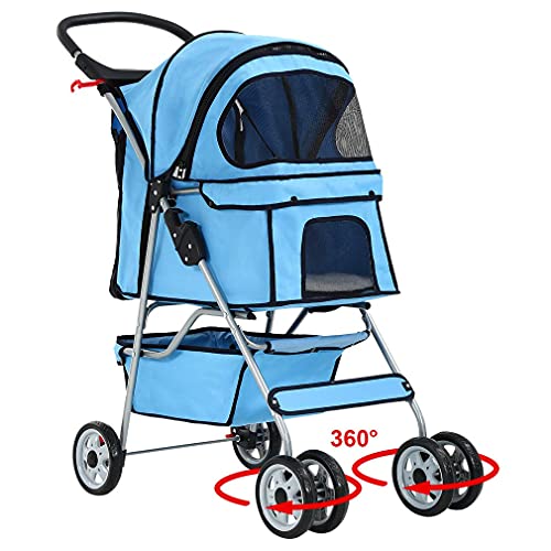 BestPet 4 Wheels Pet Stroller Cat Dog Cage Stroller Travel Folding Carrier 04T