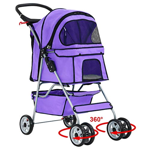 BestPet Pet Stroller Cat Dog Cage Stroller Travel Folding Carrier