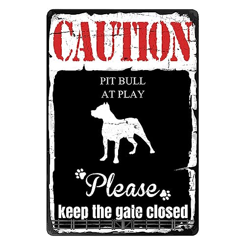 Beware of Dog Signs, Vintage Pit Bull Dog Warning Sign, Please Keep Gate Closed Sign, Dogs in Yard Signs, Metal Wall Plaques, Security Caution Dog Signs Easy to Install 8X12 Inch