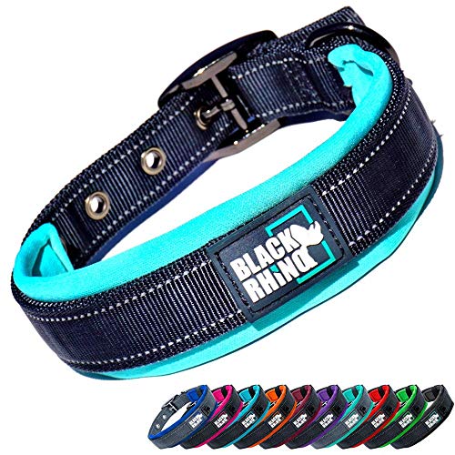 Black Rhino - The Comfort Collar Ultra Soft Neoprene Padded Dog Collar for All Breeds - Heavy Duty Adjustable Reflective Weatherproof (Large, Aqua/Grey)