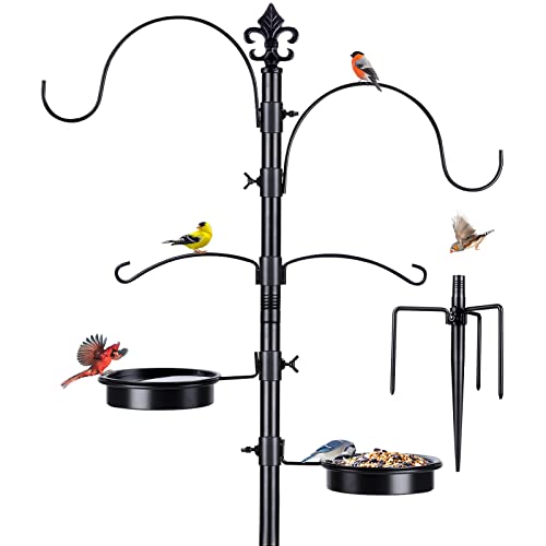 BOLITE Bird Feeding Station, 87 Inch Bird Feeder Pole for Outside, Enhanced Bird Feeder Stand, Black