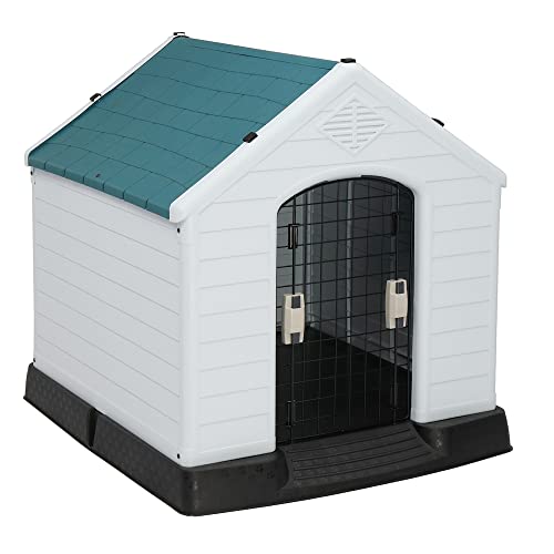 Bonnlo Plastic Dog House, Pet Dog Kennel Water Resistant for Small Medium Sized Dogs with Door, Indoor & Outdoor Use (28" H)