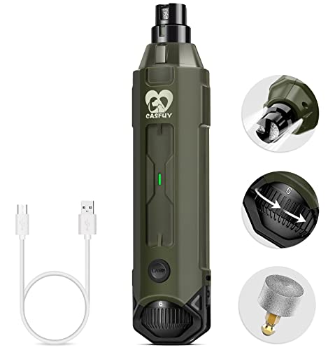 Casfuy 6-Speed Dog Nail Grinder - Newest Enhanced Pet Nail Grinder Super Quiet Rechargeable Electric Dog Nail Trimmer Painless Paws Grooming & Smoothing Tool for Large Medium Small Dogs (Army Green)