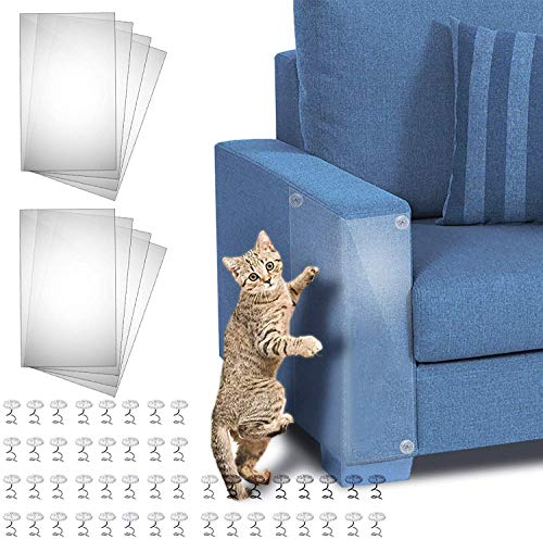 Cat Furniture Protector, 8 Pack 17.8 x 12 Inch Self-Adhesive Cat Scratch Furniture Protector with 48 Twist Pins, Furniture Protection from Cat Scratching Cover to Protect Sofa, Door, Wall and Seat