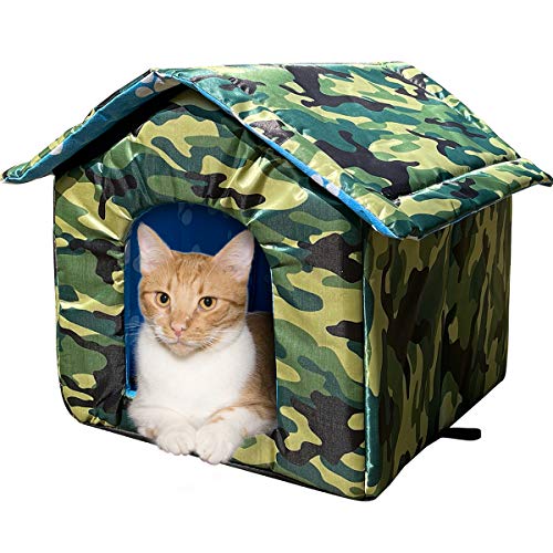 Cat House with Waterproof Canvas Roof, Thickened Cold-Proof Nest Kitty Shelter, Feral Cat Cave Pet House, Cat Dog Tent Cabin for Small Pet Indoor Outdoor (Camouflage, M (Under 8.8lb.)