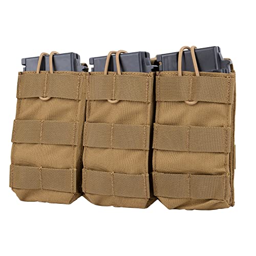 CAT Outdoors Molle Mag Pouch - Double/Triple Holder for AR 15 M4 M16 AK 5.56 308 Type Airsoft Ammo Rifle - Open-Top Tactical MOLLE Magazine Pouches - 3 Mag Pouch Carrier (Triple-Coyote Brown)