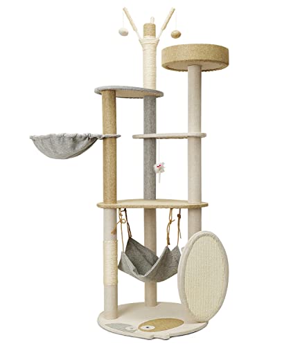 Cat Tree for Indoor Cats, 57.09" Tall Cat Tower, 5-Level Large Floor to Ceiling Cat Tree with Scratching Post, Perch, Hammock, Hanging Cat Bed