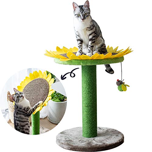 Catry Cat Tree – Nature Looking of Cat beds and Furniture All-in-1, Allure Cats Love to Lounge in and Lazily Recline While Playing with Cute Bees Toys and Scratching Post, Adjustable Sunflower