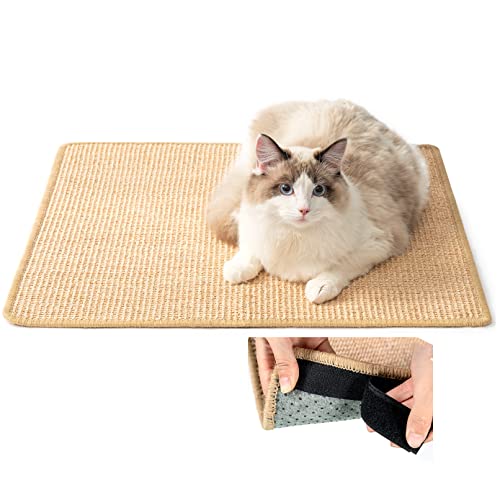 ChicWow Cat Scratch Pad, 23.6 X 15.7In Cat Scratching Pad with Adhesive Hook Tape, Sisal Scratching Pads for Indoor Cats, Stick on Floor Couch as Cat Scratch Furniture Protector, Cat Wall Scratcher