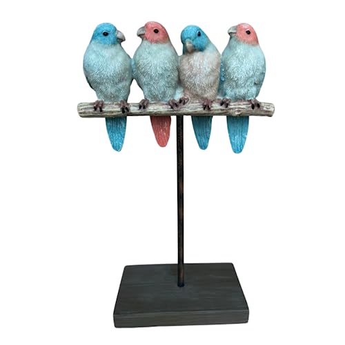 Comfy Hour 10" Polyresin Four Birds Sparrows Gathering On Stand Tabletop Decor, Multicolor, Home Décor Collection