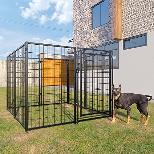 COZIWOW Large Enclosed Dog Kennel, Heavy Duty Dog Playpen with 8 Panels and Door, Modular Outdoor Metal Fence for Backyard, 5' x 5' x 4', Black