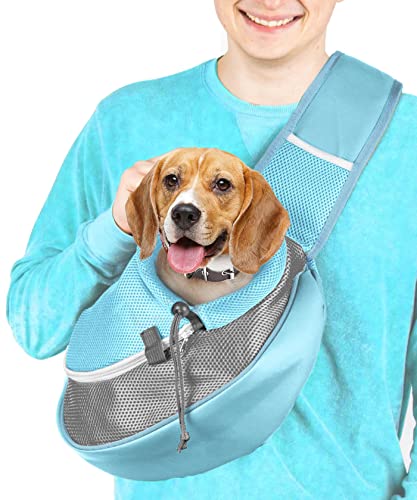 Cuddlissimo! Pet Sling Carrier - Small Dog Puppy Cat Carrying Bag Purse Pouch -For Pooch Doggy Doggie Yorkie Chihuahua Baby Papoose Bjorn -Travel Front Backpack Chest Body Holder Pack To Wear (Blue-L)