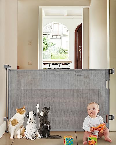 Cumbor Retractable Baby Gates for Stairs, Mesh Pet Gate 33" Tall, Extends to 55" Wide, Extra Wide Dog Gate for The House, Long Child Safety Gates for Doorways, Hallways, Cat Gate Indoor/Outdoor(Gray)