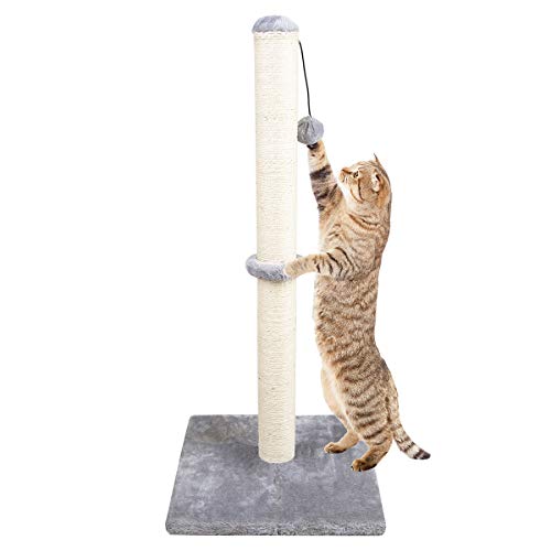 Dimaka 34" Tall Ultimate Cat Scratching Post, Extra High Posts with Natural Sisal Rope and Hanging Ball, Vertical Post Tree Scratch for Indoor Cats and Kittens (Grey)