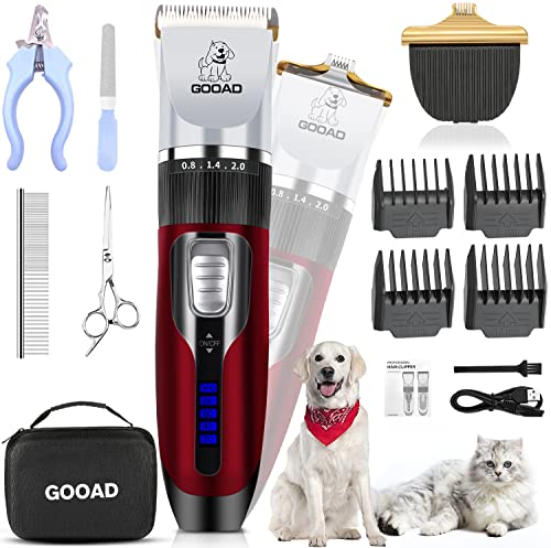 Dog Clippers, Professional Dog Grooming Kit, Cordless Dog Grooming Clippers for Thick Coats, Dog Hair Trimmer, Low Noise Dog Shaver Clippers, Quiet Pet Hair Clippers Tools for Dogs Cats(Red)