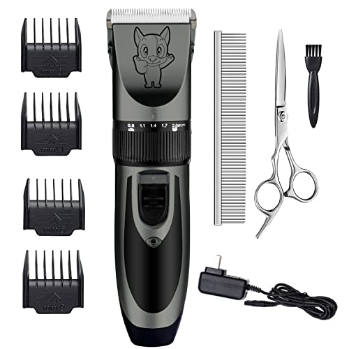 Dog Grooming Kit Clippers, Low Noise, Electric Quiet, Rechargeable, Cordless, Pet Hair Thick Coats Clippers Trimmers Set, Suitable for Dogs, Cats, and Other Pets(Grey)