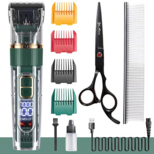 Dog Hair Clippers,Dog Grooming Clippers Kit With Led Display,Pet Clippers Grooming for Dogs Thick Coats,Low Noise Heavy Duty Pet Hair Shaver Trimmers Set,Cordless Pet Grooming Clippers for Dogs Cats