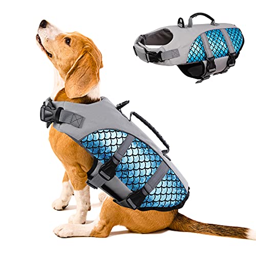 Dog Life Jacket, Dog Life Vest, Pet Safety Coat, Reflective Adjustable Puppy Lifesaver with Rescue Handle, Ripstop Safety Swimsuit for Small to Large Dog in Pool Beach Lake Kayak Boat Swimming Surfing