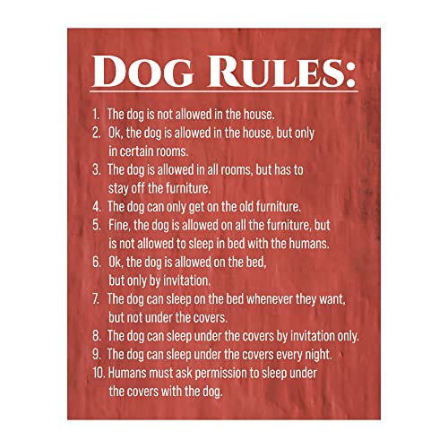 "Dog Rules" Funny Wall Sign -11 x 14" Typographic Art Print-Ready to Frame. Home-Kitchen-Entryway Decor. Great Housewarming Gift-Perfect for Dog Lovers! Humorous Reminders for Guests & Pet Owners!