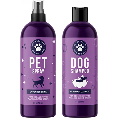 Dog Shampoo and Dog Deodorizing Spray - Cruelty Free Lavender Puppy Shampoo for Dry Skin and Dog Deodorizer for Smelly Dogs - Cleansing Oatmeal Dog Shampoo for Smelly Dogs and Dog Odor Spray for Fur