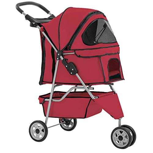 Dog Stroller Pet Stroller Cat Stroller for Medium Small Dogs Foldable Travel 3 Wheels Waterproof Puppy Stroller,Red