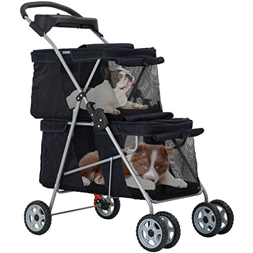 Dog Strollers for Small Medium Dogs Cat Strollers for 2 Cats Double Pet Strollers Doggie Stroller, Foldable Doggy Stroller Pet Carriers with 4 Wheels&Soft Pad, Black