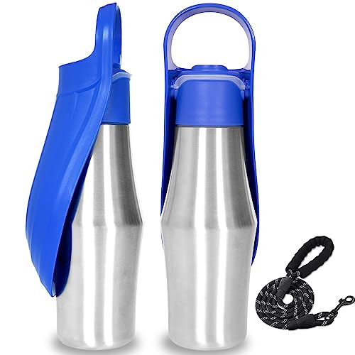 Dog Water Bottle, Portable Dog Water Bottle Dispenser - 27 OZ Stainless Steel Leak-Proof Water Bottle for Dogs On The Go, Perfect for Travel, Walking, Hiking and Outdoor Activities (Blue)