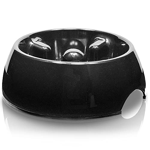 Dogit Dog Bowl Slow Feeder for Wet or Dry Dog Food, Go Slow Anti-Gulping Dog Dish, Black, XS