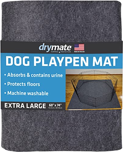 Drymate Dog Playpen Mat, Absorbent, Waterproof, Non-Slip, Machine Washable, XL Size (60” x 74”), Reusable Puppy Pad for Training, Whelping, Housebreaking, Incontinence, and Crate/Kennel (USA Made)