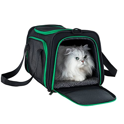 Easy Vet Visit Pet Carrier for Medium Cats and Small Dogs. Safe, Comfortable and Convenient. Airline Approved, Top Loading and Collapsible (Black)