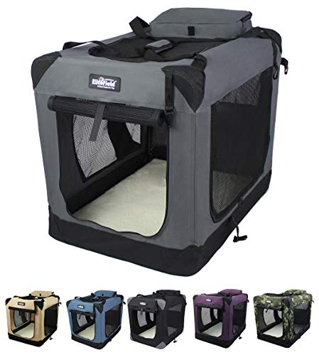 EliteField 3-Door Folding Soft Dog Crate (2 Year Warranty), Indoor & Outdoor Pet Home, Multiple Sizes and Colors Available (42" L x 28" W x 32" H, Gray)