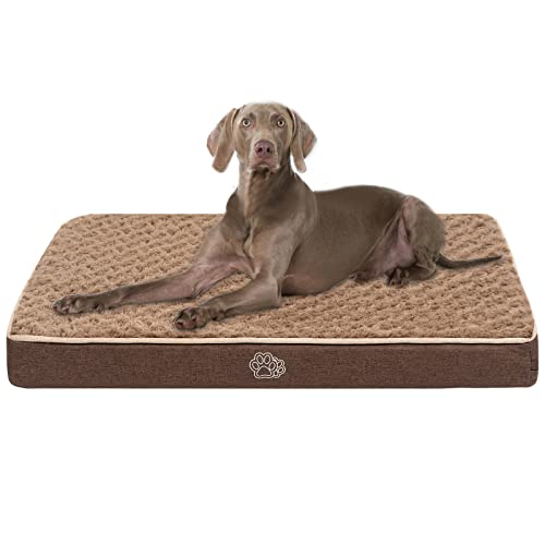 EMPSIGN Dog Beds Crate Pad for Extra Large Dogs, Orthopedic Waterproof Dog Bed with Removable Washable Cover, Egg Crate Foam Pet Bed Mat Kennel Pad Sleeping Mattress, Brown